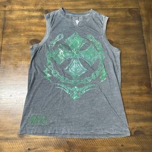 Helix Mens Sleeveless Muscle Tee Gray Green Gothic Cross Graphic Shirt Large